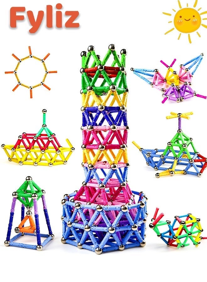 Fyliz 144 Pieces Magnetic Constructions Kids, Magnetic Construction Blocks Sticks, Montessori Construction Toys ﻿ - Image 1